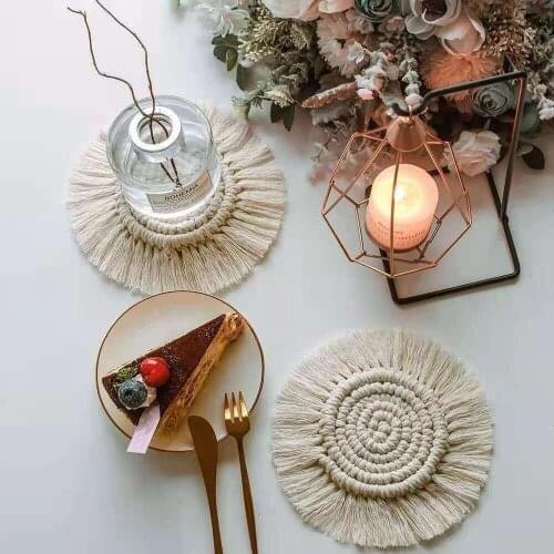 Cross Border Spot Hand Made Cup Mat Round Tassel Cup Mat Table Mat Western Restaurant Tea Cup Insulation Pad Cotton Rope