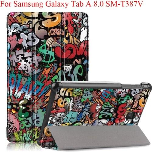 Flip Stand Magnetic Case For Samsung Galaxy Tab A 8.0 2018 T387V Folio Protective Tablet Shell Skin Graffiti Tower Eye Printing
