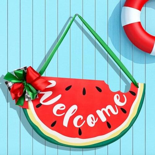 MLGB New Home Decoration Door Hanger Window Wooden Watermelon Doorplate Bowknot WELCOME Pendant