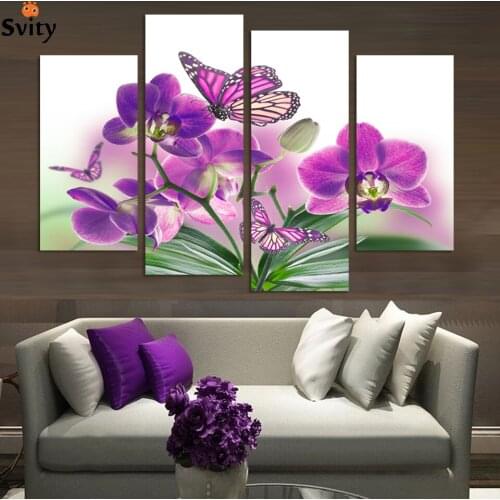 Fashion 4 panel Flower Canvas Paintings Modern Wall Hanging picture Canvas Wall Art HD image print on canvas Unframed H125