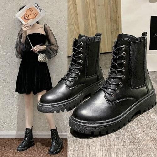 Fashion Ankle Boots Winter Ankle Boots Pu Leather Women Boots Work Shoes Round Toe Lace-Up Women Shoes Black Boots Q10-32
