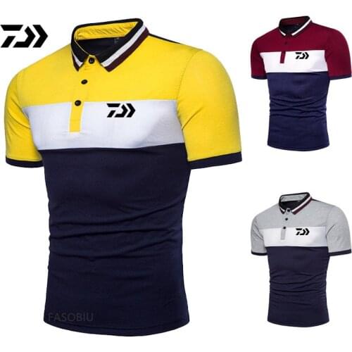 Daiwa Mens Outdoor Fishing Color Matching Fashion Lapel Mens Fishing Short Sleeve Polo Shirt