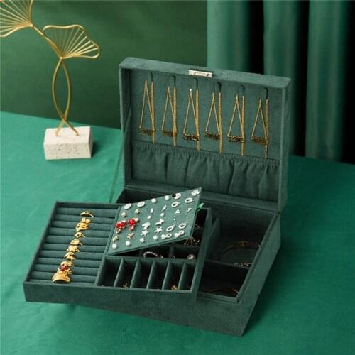 WE New Navy Black Portable Flannel Jewelry Box Gifts Travel Jewelry Organizer Multifunction Necklace Earring Ring Storage Box