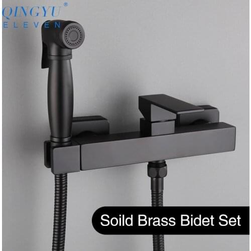 QINGYU ELEVEN Black soild brass bidet set toilet bidet sprayer set Hot and cold water mixer hygienic hand bidet shower set