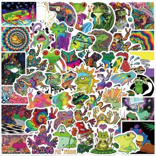 25/52PCS Cartoon Colorful Psychedelic Frog Stickers Aesthetics Laptop Guitar Luggage Phone Graffiti Sticker Decal Kid Toy