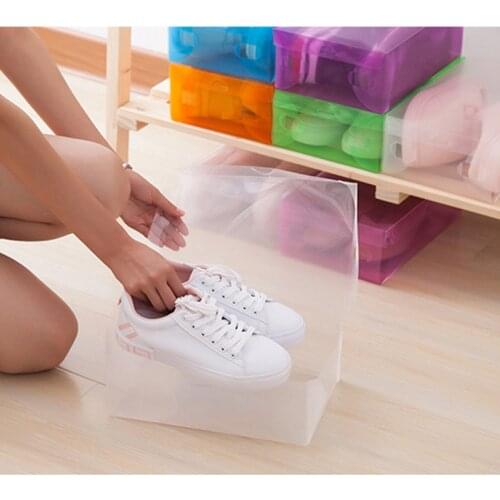 Shoe Cabinet Candy Color Organizer Shoe Box Storage Boxes Foldable Waterproof Shoes Case Holder Transparent Shoes Organizer