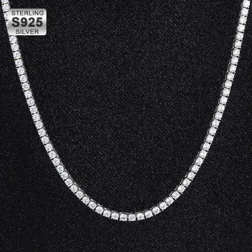 OTIY S925 Hip Hop Rapper Jewelry 3mm Sterling Silver Iced Out AAAAA CZ StonesTennis Choker Chain Necklace