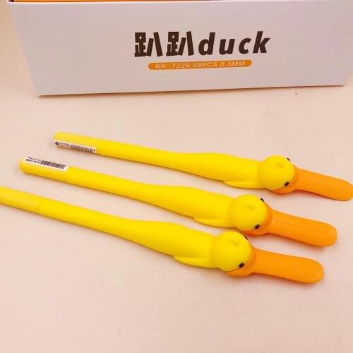 48 pcs/lot Creative Yellow Duck Gel Pen Cute 0.5 mm black ink Signature Pens School Office writing Supplies Promotional Gift
