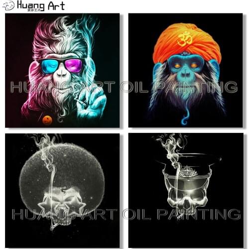 Hand-painted High Quality Canvas Art Monkey Oil Painting for Wall Decoration Palette Cool Arab Gorilla Monkey Oil Painting Skull
