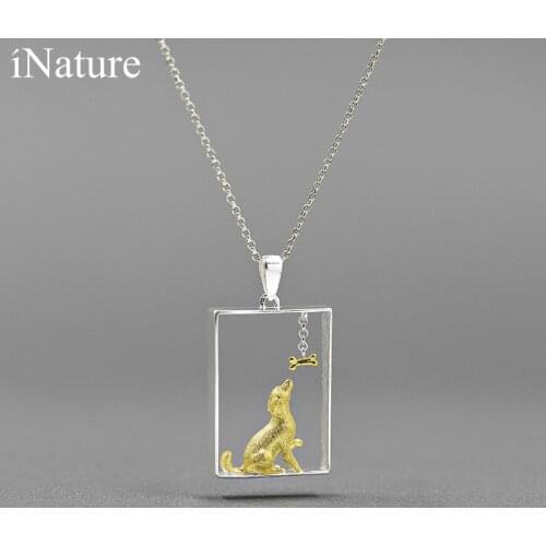 INATURE 925 Sterling Silver Dog and Bone Shaped Pendant Necklace