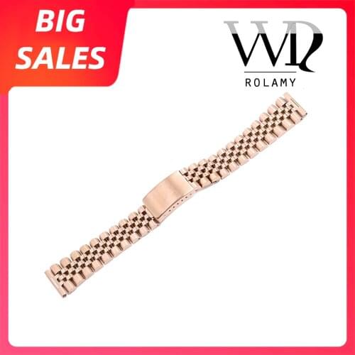Rolamy 20mm Rose Gold Replacement 316L Stainless Steel Wrist Watch Band Strap Bracelet For Omega IWC Tudor Seiko Breitling