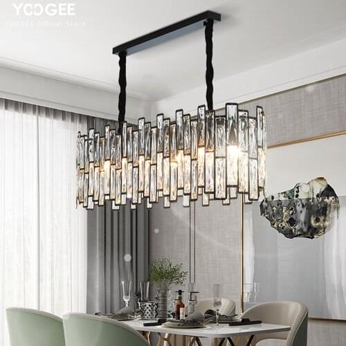 YOOGEE LED Chandelier Black Crystal Lights Indoor Lighting Rectangle Chandeliers for Living room Large Hanging Lamp Lustre