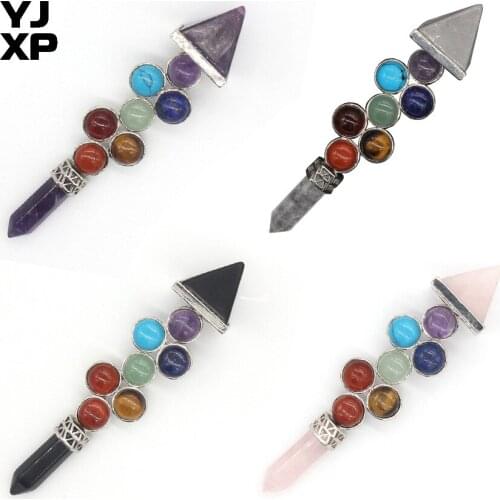 YJXP 7 Chakra Reiki Scepter Mixed Color Beads Hexagon Prism Square Pyramid Spiritural Energy Sceptre Amulet Charms Jewelry Gift