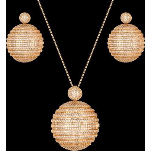 Zlxgirl jewelry hot sale ball shape Zircon necklace Earrings Set for Women Delicate Fine Cut Dazzling Prong Bridal Jewelry