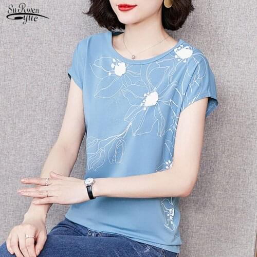 2021 Summer Korean Plus Size 4XL Women Tops Simple Fashion Printed Short Sleeve shirt All-match Bat Sleeve Blouse Women 9688