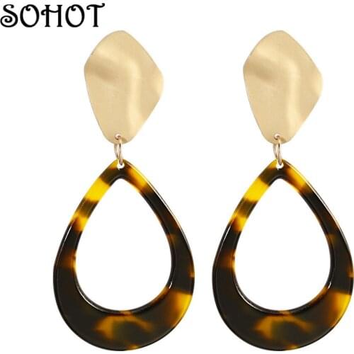 SOHOT Trendy Alloy Women Hollow Acetic Acid Drop Earrings 2019 New Hot Sale Tortoiseshell Water Drop Shape Jewelry Bijoux
