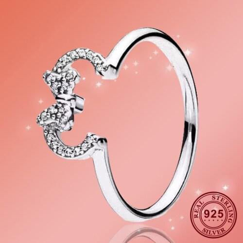 Original 925 Sterling Silver Pan Ring Creative Minnies Silhouette Pan Ring For Women Wedding Party Gift Fashion Jewelry