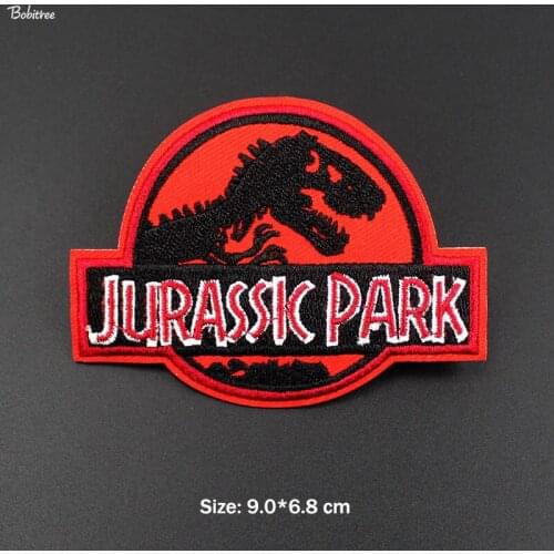 1Pcs Red Dinosaur Jurassic Park Handmade Ironing Patches Embroidered Badges Stickers for Cloth Backpack DIY Accessory