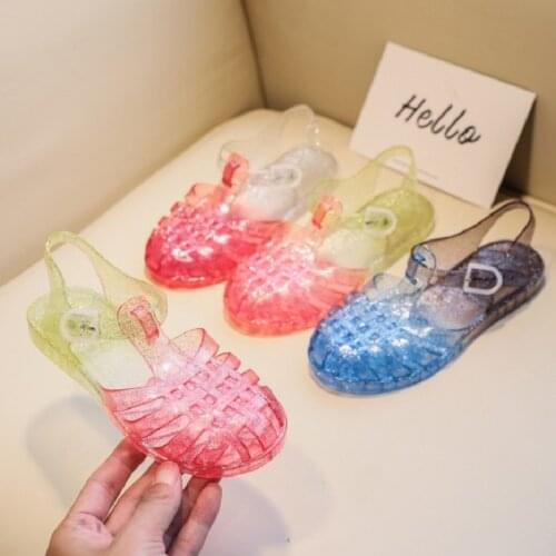 2021 Summer Baby Girls Sandals Sequin PVC Jelly Shoes Mini Melissa Sandals Children Shell Fashion Baby Princess Beach Kids Shoes