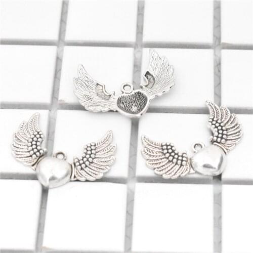 34*26mm 5pcs Antique Silver Plated Heart with Wings Charms Pendant For DIY Necklace Bracelet Jewelry Accessories