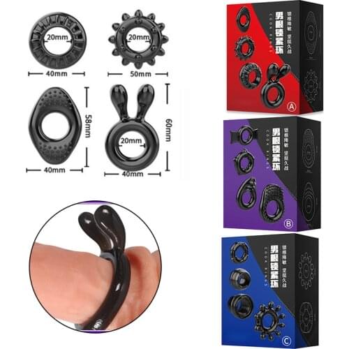 4pcs Penis Ring Enlargement Penis Sleeve Extender Clitoral Stimulate Ring Reusable Condoms Sex Toy for Men Ejaculation Delay