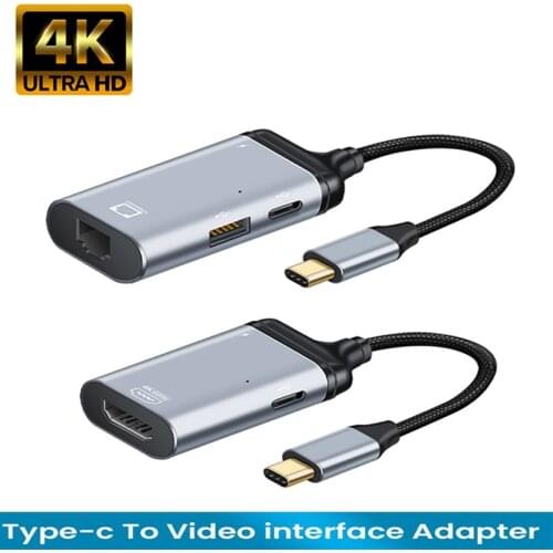 4K 60Hz USB C Type C To HDMI-Compatible Cable Type C To Mini DP VAG RJ45 Adapter PD Fast Charging Cable For MacBook Pro Huawei