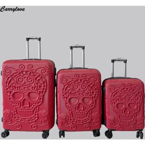 Carrylove 20"24"28" Inch Large Expandable Skull Suitcase 3 Pieces Trolley Case Rolling Luggage Bag Set