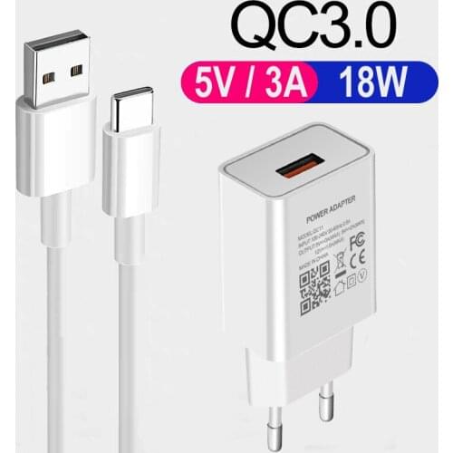 Fast Charging Adaptive 18W Phone Charger For Samsung Galaxy A21S A31 A41 A51 A71 A01 A11 Xiaomi OPPO Type-c USB Charging Cable