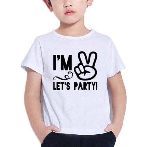 I Am Two Lets Party Number Print Kids White Tshirt Funny T-shirt Boy Girl Summer Tee Shirt Baby Birthday Tshirt