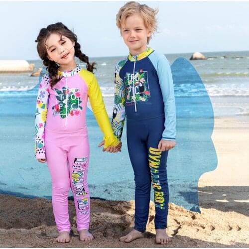 Children Swimwear Girls Boys Two Pieces Swimsuit Set Pants+Cap+Tops Long Sleeve Kids Swimming Surfing Clothes Plus Size 5xl