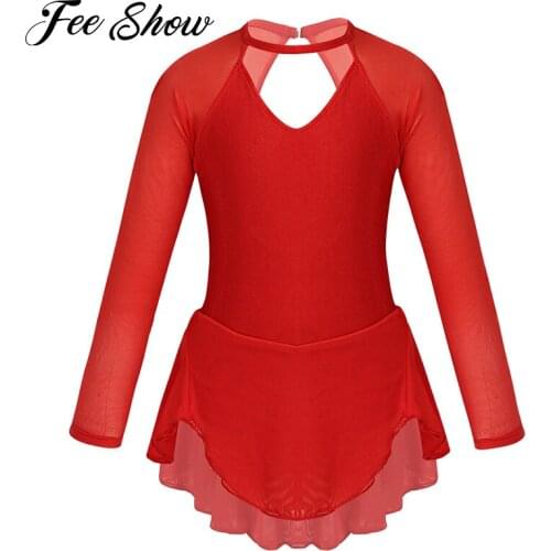 Kid Sheer Tutu Children Ballet Dress Skirted Leotards for Girls Gymnastics Ballerina Dance Training Dress Long Sleeves Dancewear