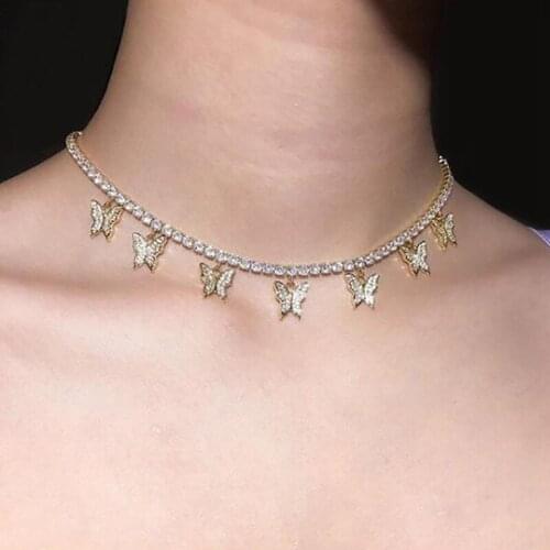 Elegant Crystal Butterfly Pendant Necklace For Women Trendy Party Jewelry Rhinestone Butterfly Choker Necklace