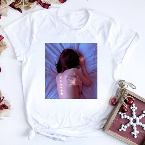 Cosmic Dreams Moon Phrase Sleeping Girl Retro Art Shirt Vintage Aesthetic Tee Cute Harajuku T-shirt Tumblr Tops