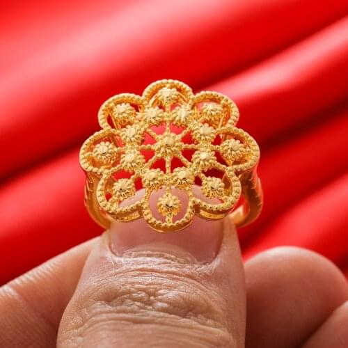 Dubai Gold Color Rings 24K For Women Wedding Jewellery Womens Ring For Girls Bridal Wife Gifts African Dubai French