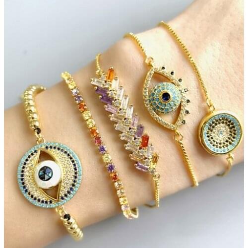 Eye round multicolor crystal micro pave cz zircon cubic zirconia Bracelet Adjustable silicone Snake Chain Jewelry ryh22