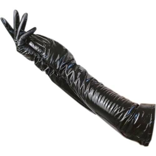 Leather gloves leather 2020 new style sheepskin patent leather bright leather ladies winter warm driving arm sleeve fashion long