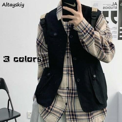 Summer Vests Women Pure All-match Sleeveless Cargo Chic Unisex Couple Teens Overcoats Korean Fashion Popular Femme Outwear 2021