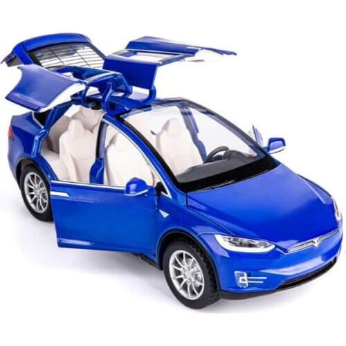 1: 24 Tesla Model X90 Acousto Optic Return Force 6 Door Alloy Car Model Simulation Childrens Toys Birthday Gift Blue