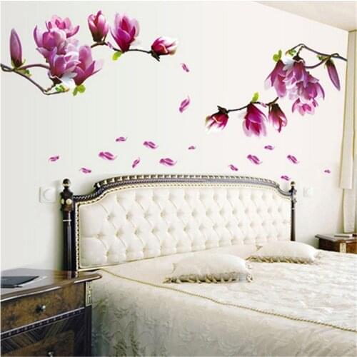 Fashion Magnolia Blossoms Sticker Wall Sticker Removable Hall Wallpaper Paste Flowers DIY Home Bedroom