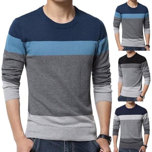 2019 Fashion Men Sweater Color Block O Neck Long Sleeve Pullover Sweaters Mens Blouse Knitted Winter For Mens Clothing