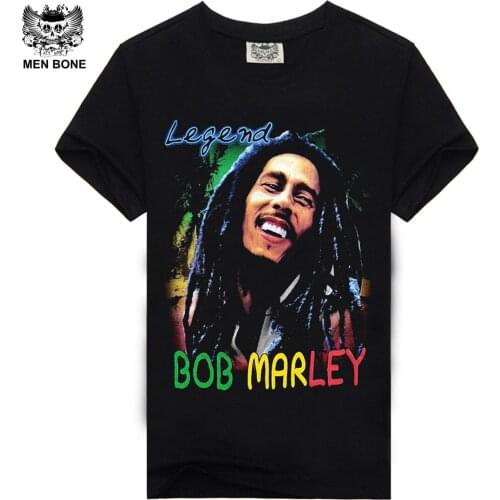 [Men bone] Tee Men T Shirt 3D T-Shirt Tshirt Mens Shirt Fitness Cotton Bob Marley Print Rock Hip Hop Reggae Clothing Black