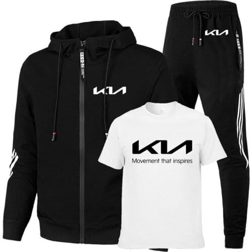 High Quality Cotton Spring Autumn New KIA Car Logo Printing Men jackets Casual Mens jacket + sweater + pants three-piece suit