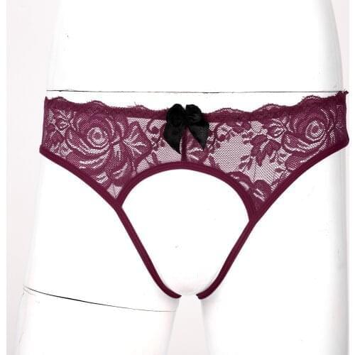 Hollow Out Men Crotchless Floral Lace G-String Underpants Bowknot T-Back Sissy Breathable Sexy Lingerie Thong Briefs Underwear