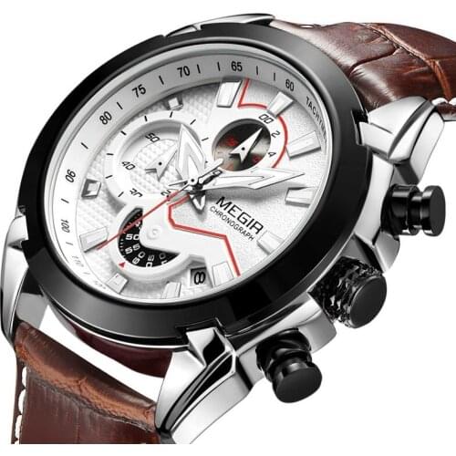 Top Brand MEGIR Military Sport Watch Men Luxury Leather Army Quartz Watches Clock Men Creative Chronograph Relogio Masculino