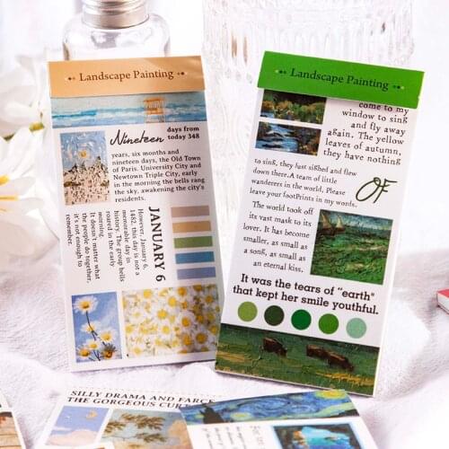 Landscape Painting Stickers English Collage Aesthetic Stickers Decorative Diary Stickers Book Cute Stickers For Kids Stationery
