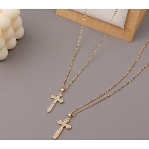 Minar Delicate 2 Designs Brass Full Shinning Rhinestone Irregular Cross Pendant Necklace for Women Girls Personality Accessories