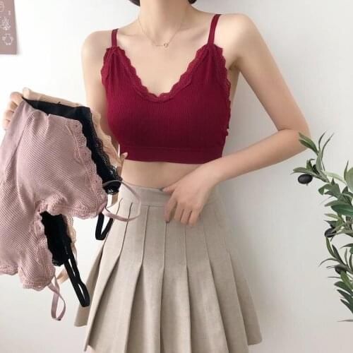 2020 Summer New Women Student Korean Lace Underwear Beauty Back with Chest Pad Free Wire Bra Womens Camisole Wholesale