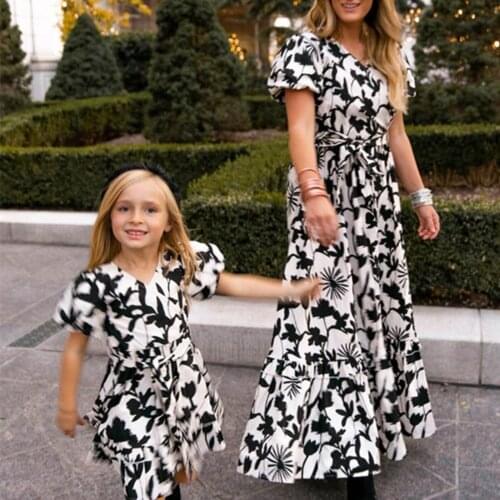 Parent-child Clothes Mother Daughter Large Lace Up Short Sleeve Family Costumess Family Matching Outfits Mommy and me Dress