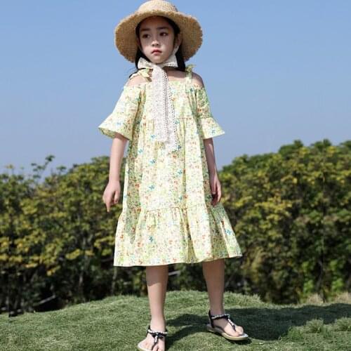 Teens Girls Princess Dress 2021 New Summer Fashion Kids Dresses Casual Half Sleeve Flroal Print Loose Teenager Children Clothing