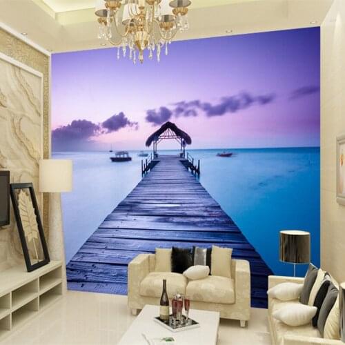 Romantic Beautiful Fresco Seaside Landscape Mural Wallpaper Living Room Bedroom Backdrop Decor Wall Painting Papel De Parede 3D